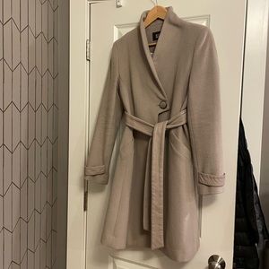 Badgley Mischa Sasha Leather Belted Wool Coat